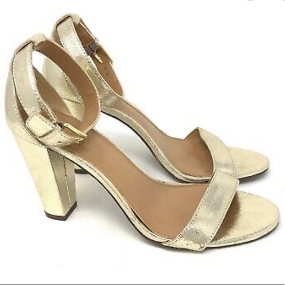 gold stacked heel sandals